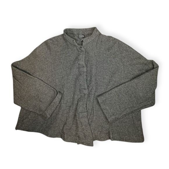 EILEEN FISHER Women’s Charcoal Gray Wool Mandarin Collar Button Jacket Size Medi - Picture 1 of 6